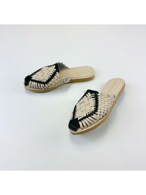 BOG COMET BONE AND BLACK WOVEN LEATHER MULE size 10 womens slide sandals